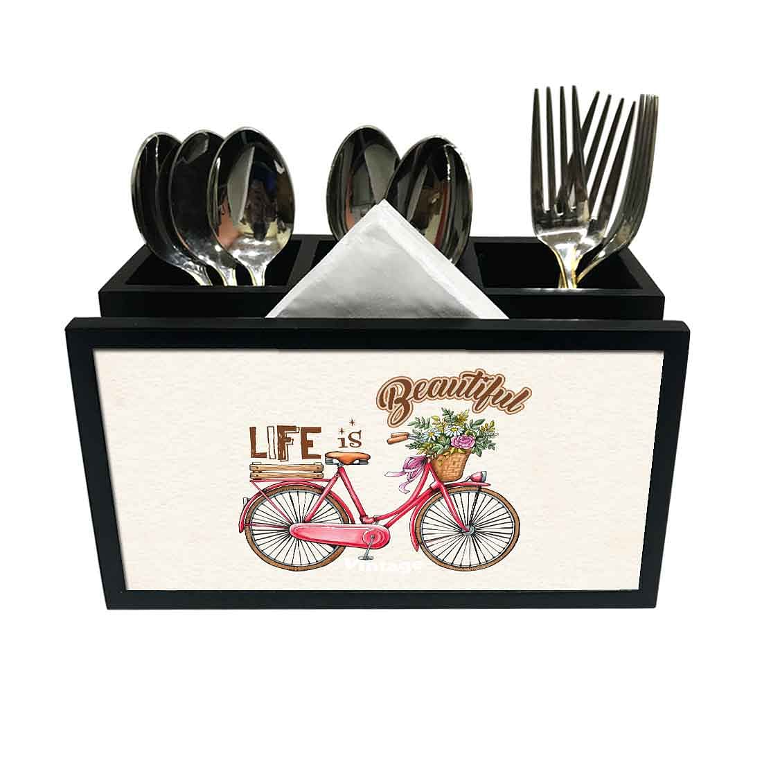 Cutlery Tissue Holder Napkin Stand -  Life is Beautiful Nutcase