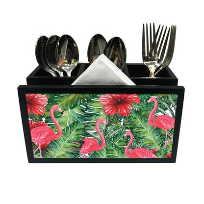 Cutlery Tissue Holder Napkin Stand -  Flamingo and Hibiscus Nutcase