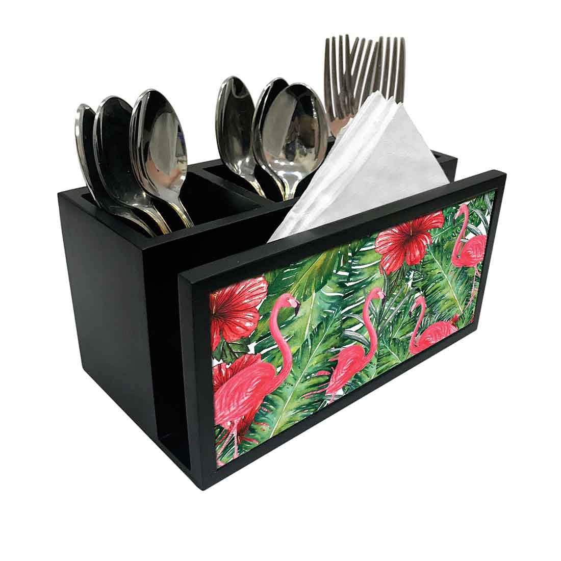 Cutlery Tissue Holder Napkin Stand -  Flamingo and Hibiscus Nutcase