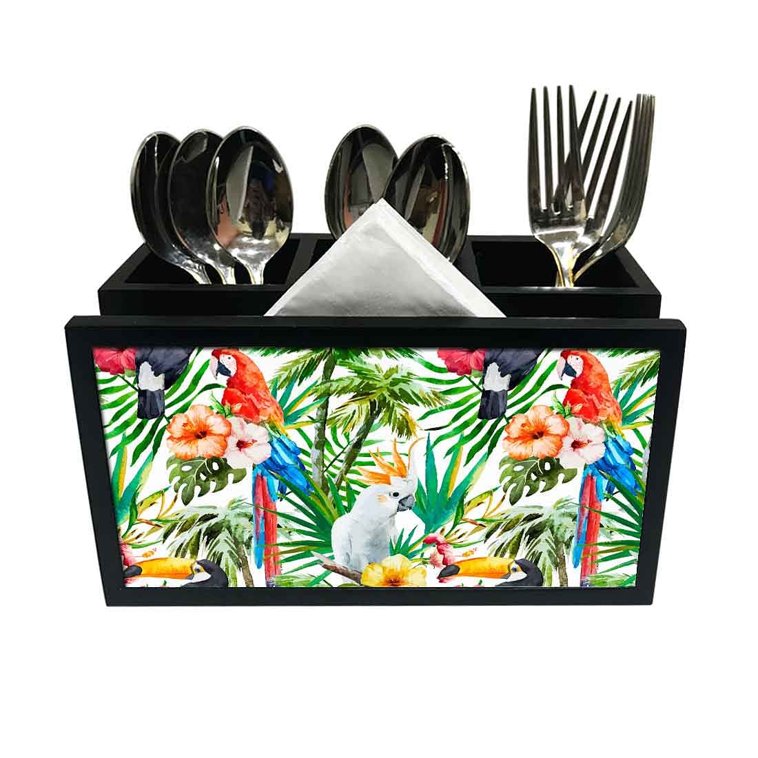 Cutlery Tissue Holder Napkin Stand -  Parrot and Leaf Nutcase