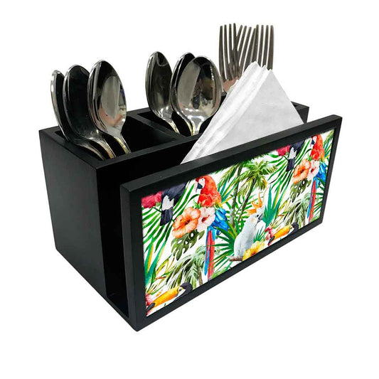 Cutlery Tissue Holder Napkin Stand -  Parrot and Leaf Nutcase