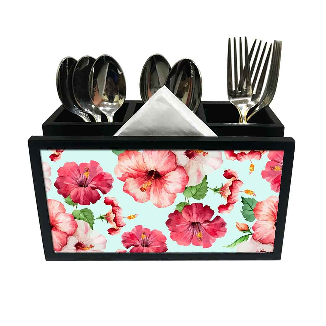 Cutlery Tissue Holder Napkin Stand -  Red Watercolor Hibiscus Nutcase