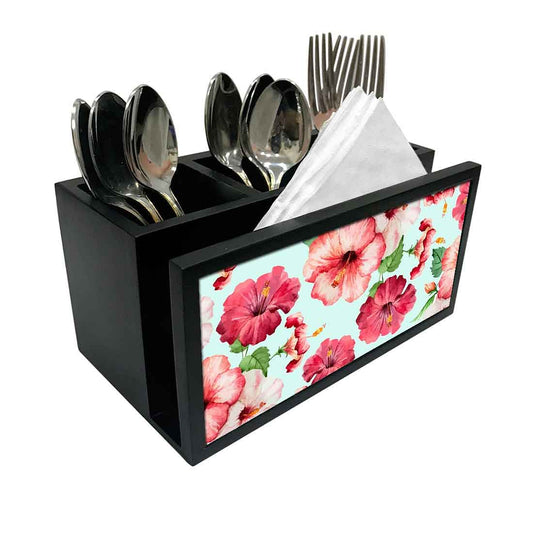 Cutlery Tissue Holder Napkin Stand -  Red Watercolor Hibiscus Nutcase