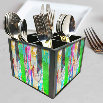 Mix Colors Cutlery Holder Stand Silverware Caddy Organizer for Spoons, Forks & Knives-Made of Pinewood