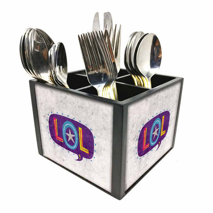 LOL Cutlery Holder Stand Silverware Caddy Organizer for Spoons, Forks & Knives-Made of Pinewood Nutcase