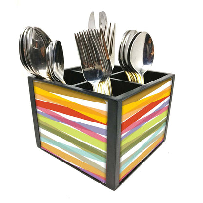 Kitchen Silverware Cutlery Holder  - Coloreful Strips Nutcase