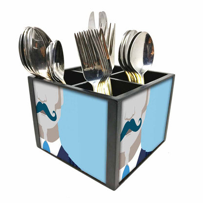 Hipster Man Cutlery Holder Stand Silverware Caddy Organizer for Spoons, Forks & Knives-Made of Pinewood Nutcase