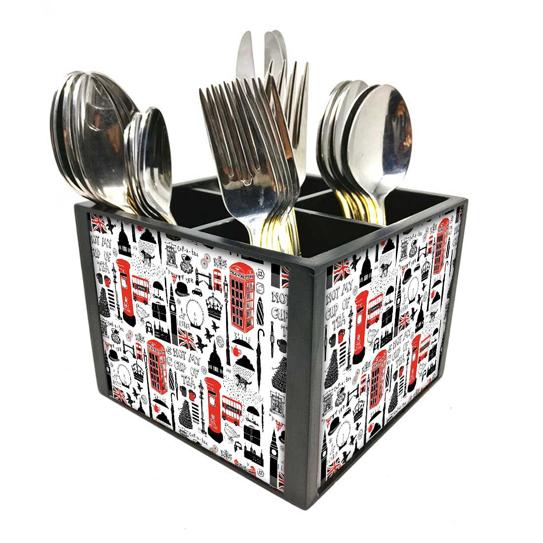 London City Art Cutlery Holder Stand Silverware Caddy Organizer for Spoons, Forks & Knives-Made of Pinewood Nutcase