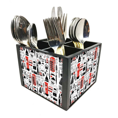 London City Art Cutlery Holder Stand Silverware Caddy Organizer for Spoons, Forks & Knives-Made of Pinewood Nutcase