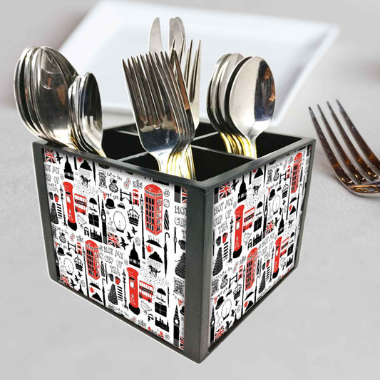 London City Art Cutlery Holder Stand Silverware Caddy Organizer for Spoons, Forks & Knives-Made of Pinewood