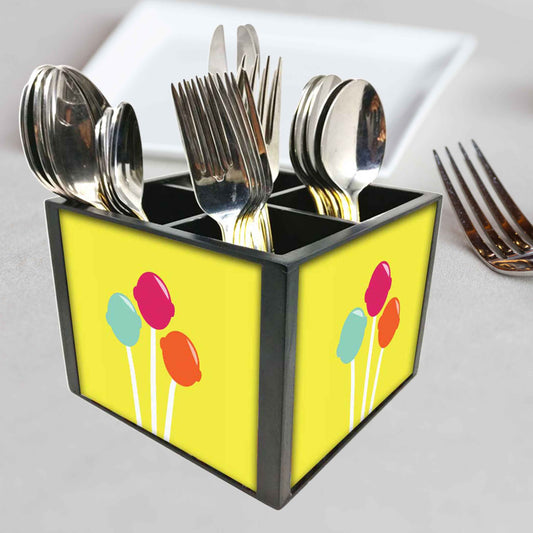 Lollipops Cutlery Holder Stand Silverware Caddy Organizer for Spoons, Forks & Knives-Made of Pinewood