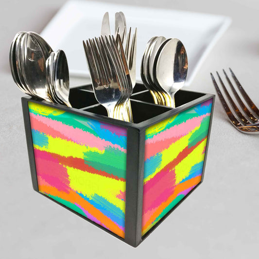 Rainbow Jungle Cutlery Holder Stand Silverware Caddy Organizer for Spoons, Forks & Knives-Made of Pinewood