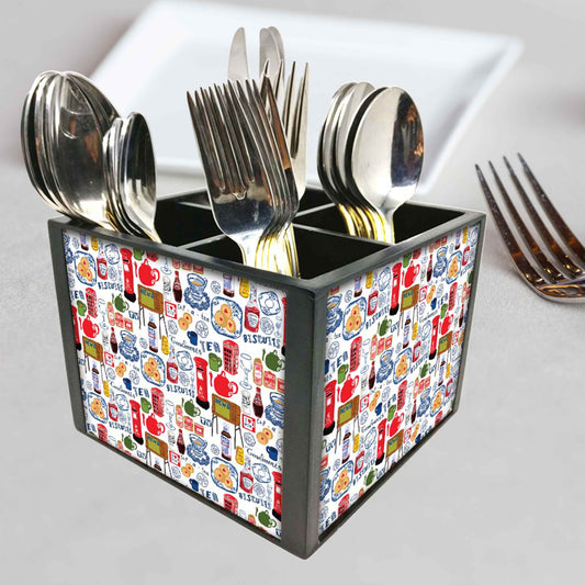 Teen Talk Cutlery Holder Stand Silverware Caddy Organizer for Spoons, Forks & Knives-Made of Pinewood