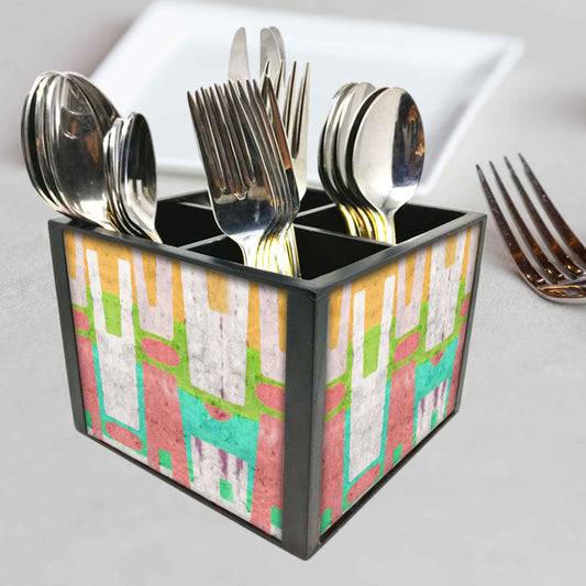 Caddy Organizer Cutlery Holder Stand Silverware for Spoons, Forks & Knives-Abstract Pastel Art