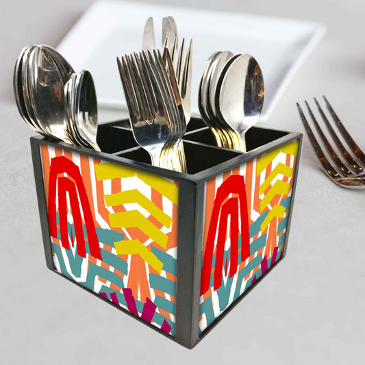 Graffiti Style Cutlery Holder Stand Silverware Caddy Organizer for Spoons, Forks & Knives-Made of Pinewood