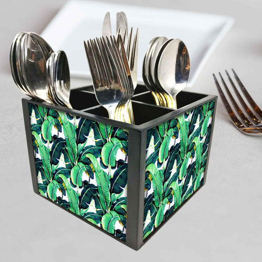 Designer Black Cutlery Holder for Spoons, Forks & Knives - Banana Leaves