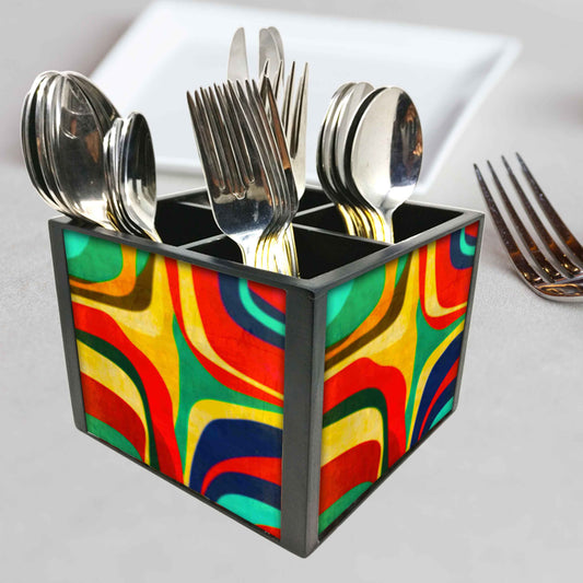 Retro Art Deco Cutlery Holder Stand Silverware Caddy Organizer for Spoons, Forks & Knives-Made of Pinewood