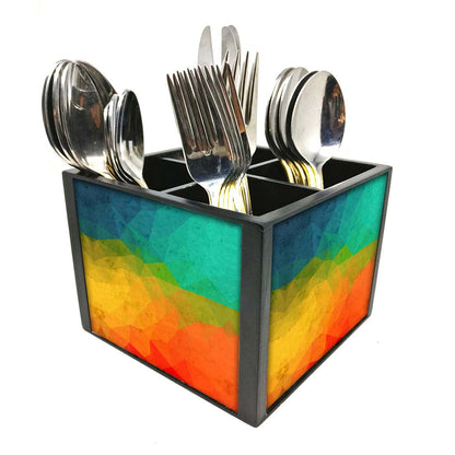 Multicolors Cutlery Holder Stand Silverware Caddy Organizer for Spoons, Forks & Knives-Made of Pinewood Nutcase