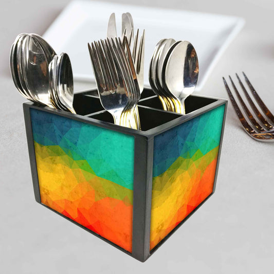 Multicolors Cutlery Holder Stand Silverware Caddy Organizer for Spoons, Forks & Knives-Made of Pinewood