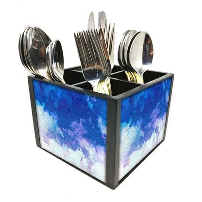 Sky clouds Cutlery Holder Stand Silverware Caddy Organizer for Spoons, Forks & Knives-Made of Pinewood Nutcase