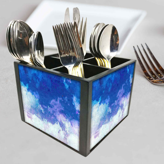 Sky clouds Cutlery Holder Stand Silverware Caddy Organizer for Spoons, Forks & Knives-Made of Pinewood