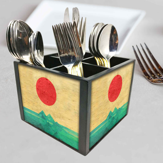 Rising Sun Cutlery Holder Stand Silverware Caddy Organizer for Spoons, Forks & Knives-Made of Pinewood