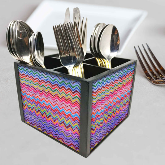 Tapestry Zag Cutlery Holder Stand Silverware Caddy Organizer for Spoons, Forks & Knives-Made of Pinewood