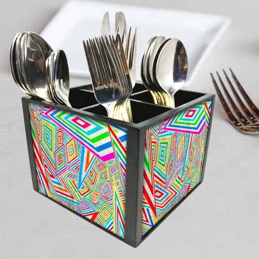 Kaleidoscope Cutlery Holder Stand Silverware Caddy Organizer for Spoons, Forks & Knives-Made of Pinewood