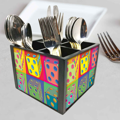 Designer Cutlery Stand Organizer for Spoons, Forks & Knives-Designer Colorful Dice