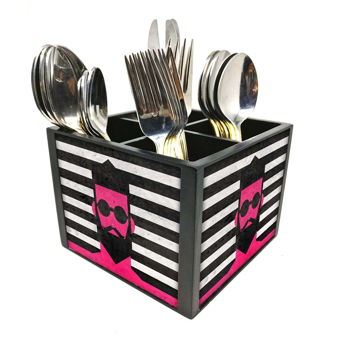 Dude Cutlery Holder Stand Silverware Caddy Organizer for Spoons, Forks & Knives-Made of Pinewood Nutcase