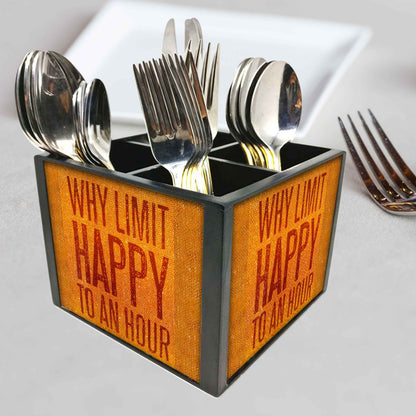 Why Limit Happy Cutlery Holder Stand Silverware Caddy Organizer for Spoons, Forks & Knives-Made of Pinewood