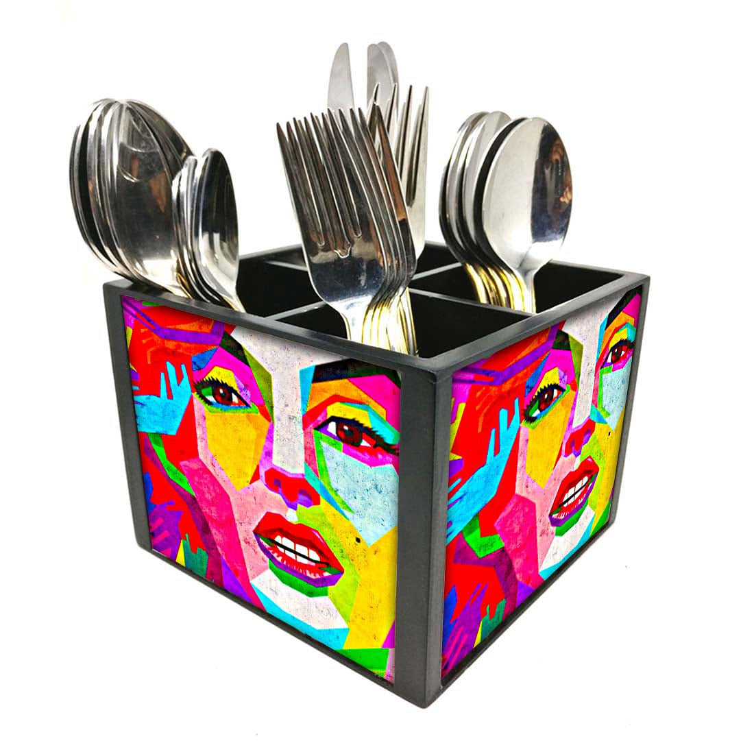 Marilyn Art Cutlery Holder Stand Silverware Caddy Organizer for Spoons, Forks & Knives-Made of Pinewood Nutcase