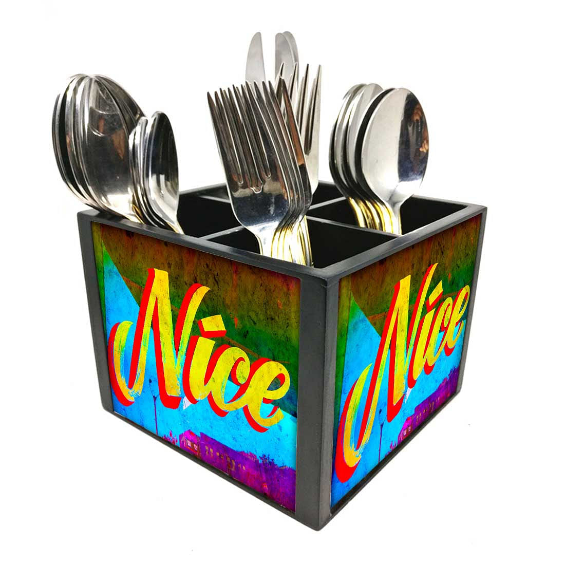 Nice Cutlery Holder Stand Silverware Caddy Organizer for Spoons, Forks & Knives-Made of Pinewood Nutcase