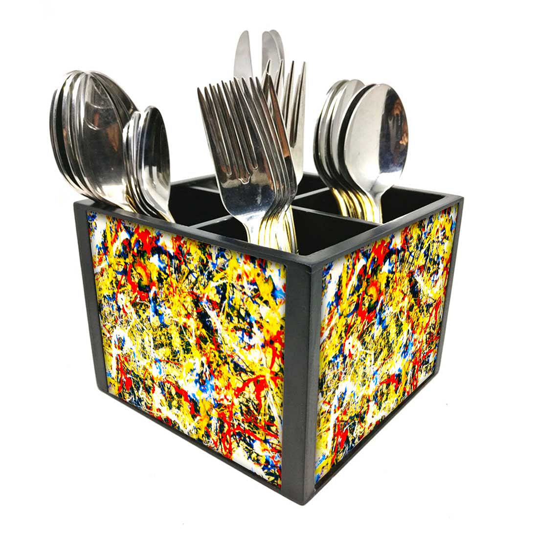 Pollock Cutlery Holder Stand Silverware Caddy Organizer for Spoons, Forks & Knives-Made of Pinewood Nutcase
