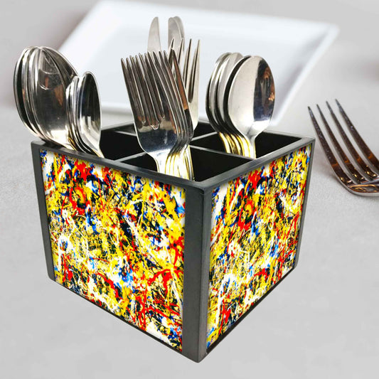 Pollock Cutlery Holder Stand Silverware Caddy Organizer for Spoons, Forks & Knives-Made of Pinewood