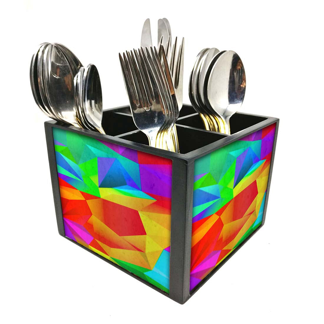 Shards Of Color Cutlery Holder Stand Silverware Caddy Organizer for Spoons, Forks & Knives-Made of Pinewood Nutcase