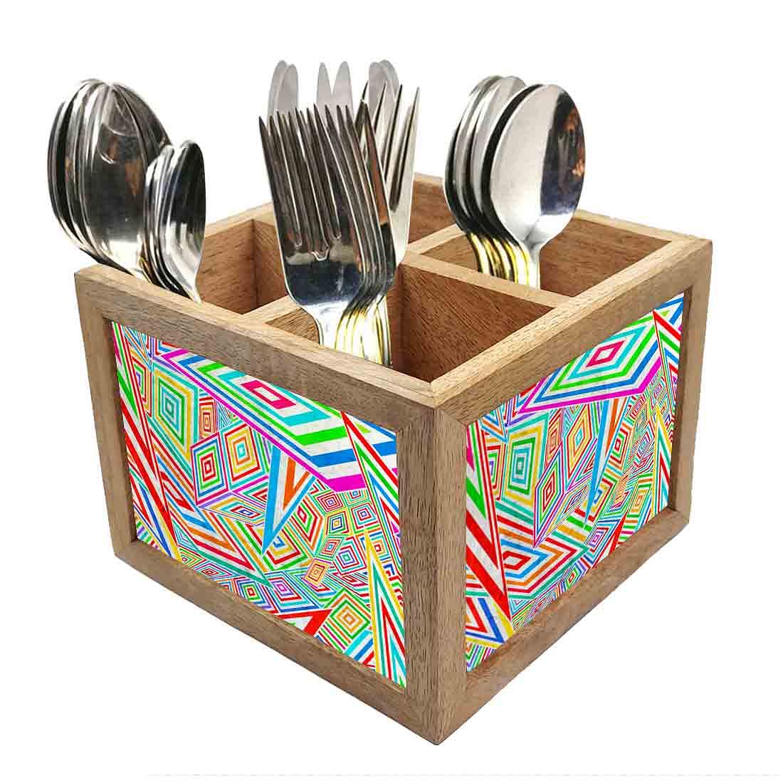 Kaleidoscope Cutlery Holder Stand Silverware Caddy Organizer for Spoons, Forks & Knives-Made of Pinewood Nutcase
