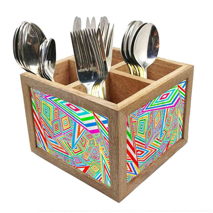 Kaleidoscope Cutlery Holder Stand Silverware Caddy Organizer for Spoons, Forks & Knives-Made of Pinewood Nutcase