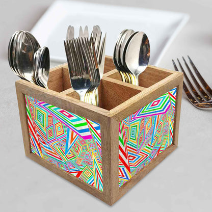 Kaleidoscope Cutlery Holder Stand Silverware Caddy Organizer for Spoons, Forks & Knives-Made of Pinewood