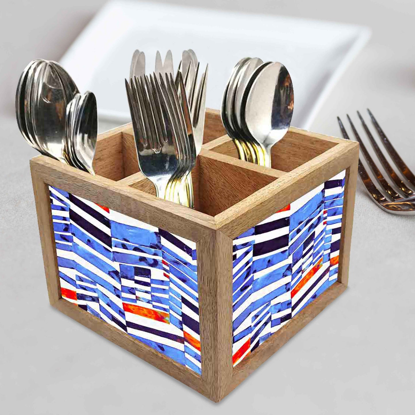 Mix Match Cutlery Holder Stand Silverware Caddy Organizer for Spoons, Forks & Knives-Made of Pinewood