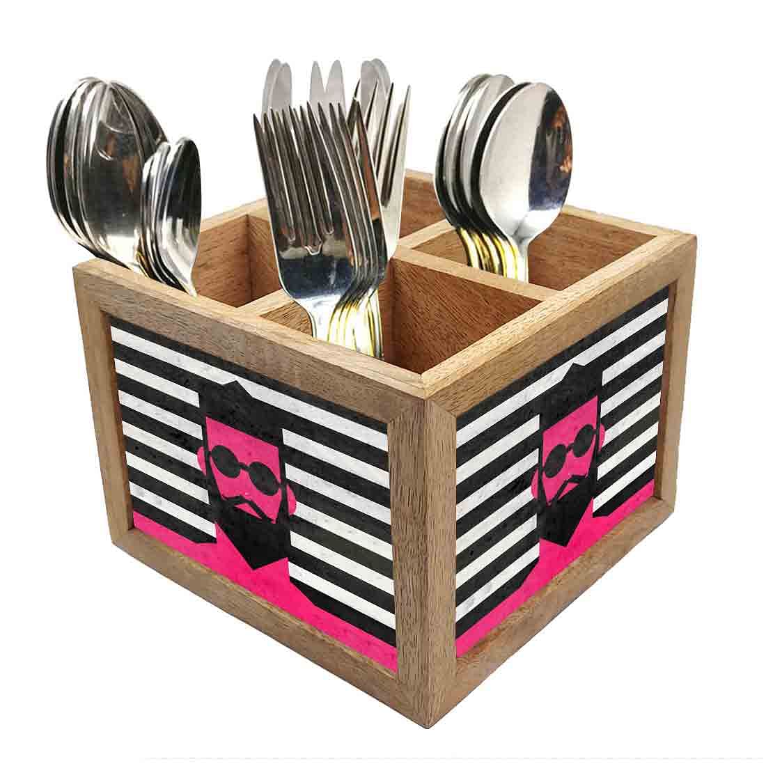 Dude Cutlery Holder Stand Silverware Caddy Organizer for Spoons, Forks & Knives-Made of Pinewood Nutcase