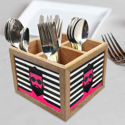 Dude Cutlery Holder Stand Silverware Caddy Organizer for Spoons, Forks & Knives-Made of Pinewood