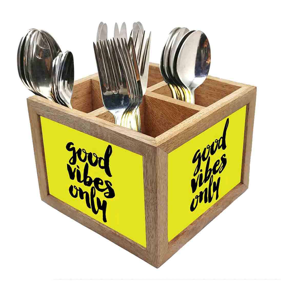 Amazing Wooden Cutlery Holder for Kitchen Organizer - Good Vibes Nutcase