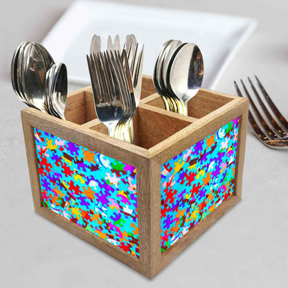 Puzzle Cutlery Holder Stand Silverware Caddy Organizer for Spoons, Forks & Knives-Made of Pinewood