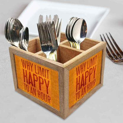Why Limit Happy Cutlery Holder Stand Silverware Caddy Organizer for Spoons, Forks & Knives-Made of Pinewood
