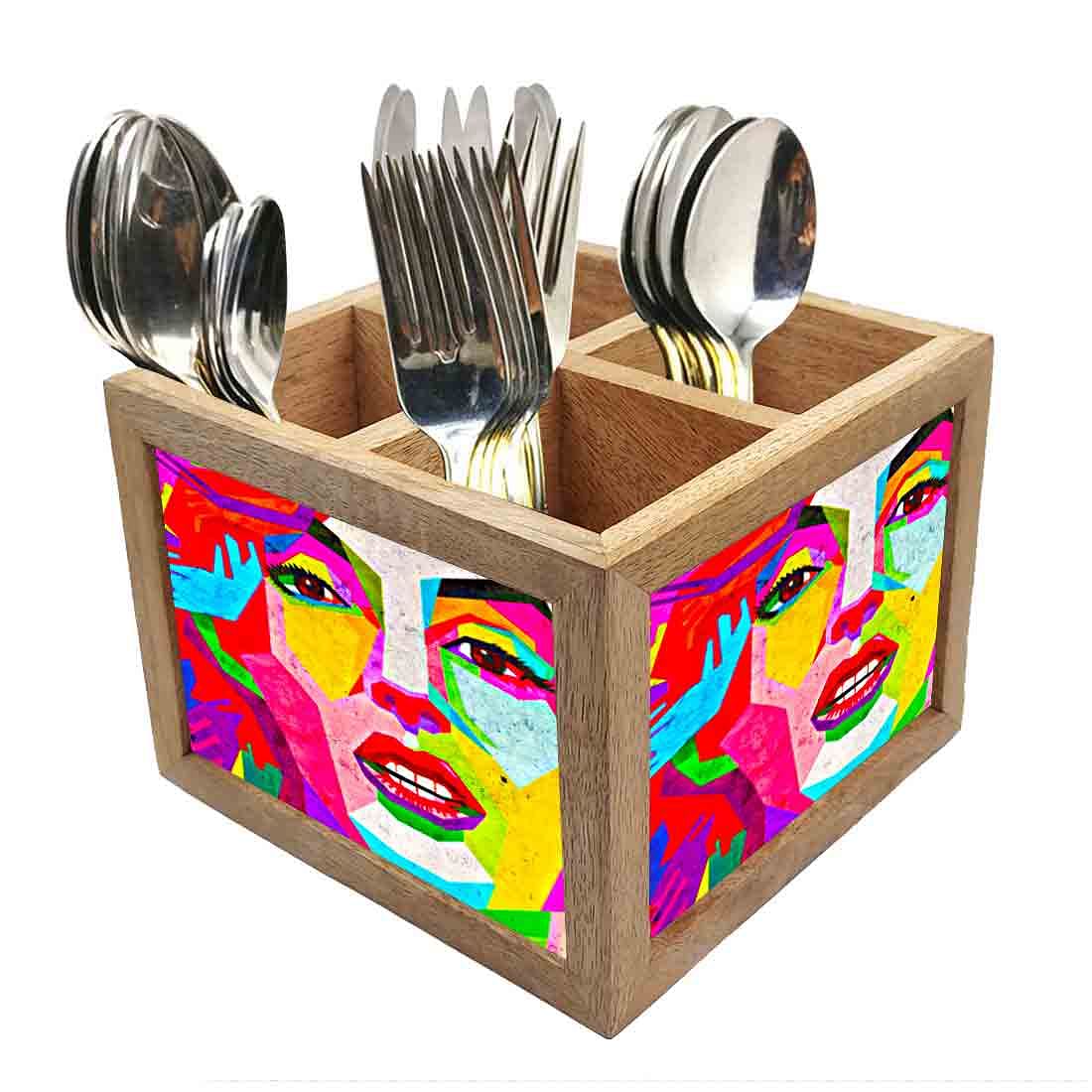 Marilyn Art Cutlery Holder Stand Silverware Caddy Organizer for Spoons, Forks & Knives-Made of Pinewood Nutcase