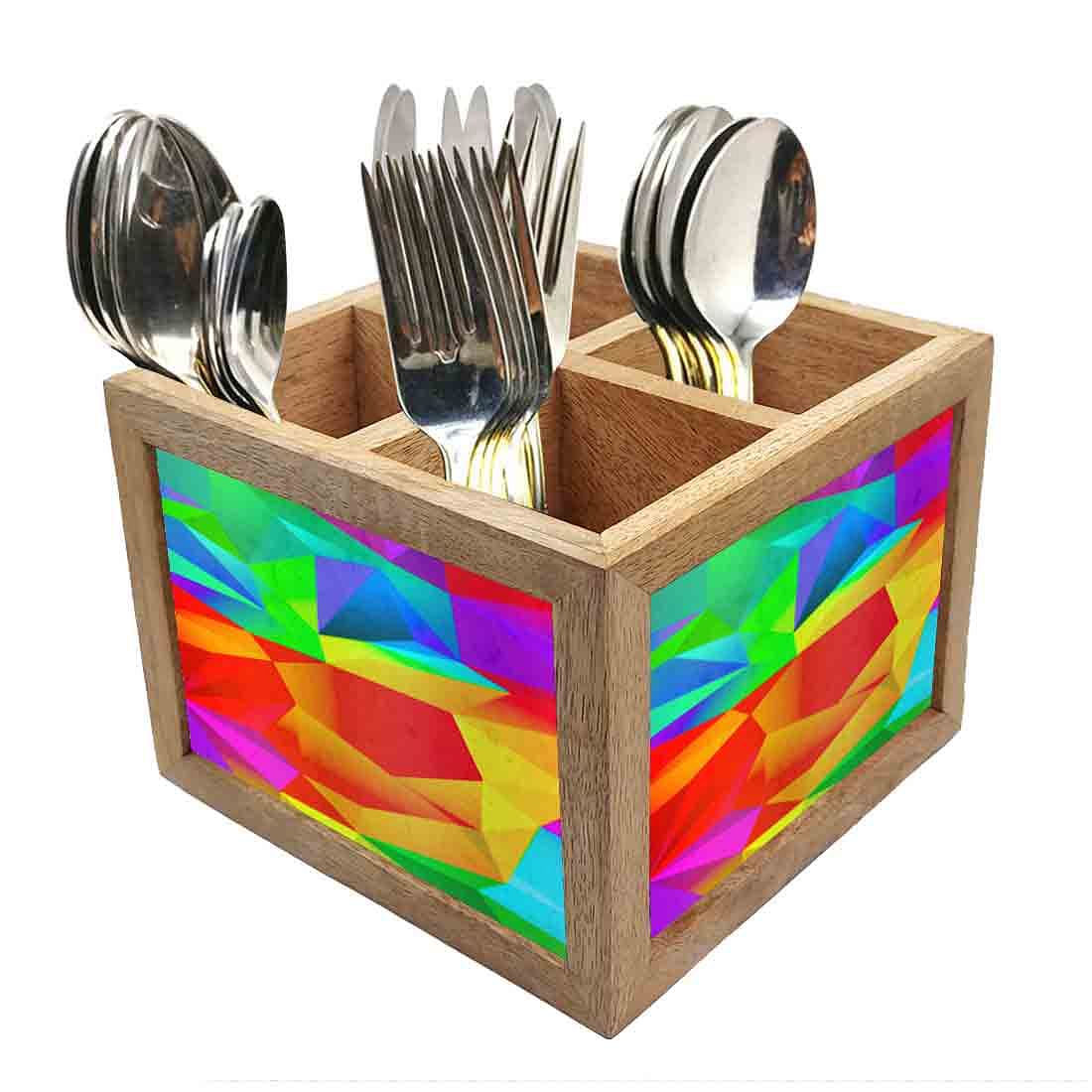 Shards Of Color Cutlery Holder Stand Silverware Caddy Organizer for Spoons, Forks & Knives-Made of Pinewood Nutcase