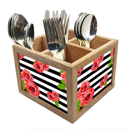 Spoon Fork Stand Cutlery Holder for Kitchen - Red Flowers Nutcase