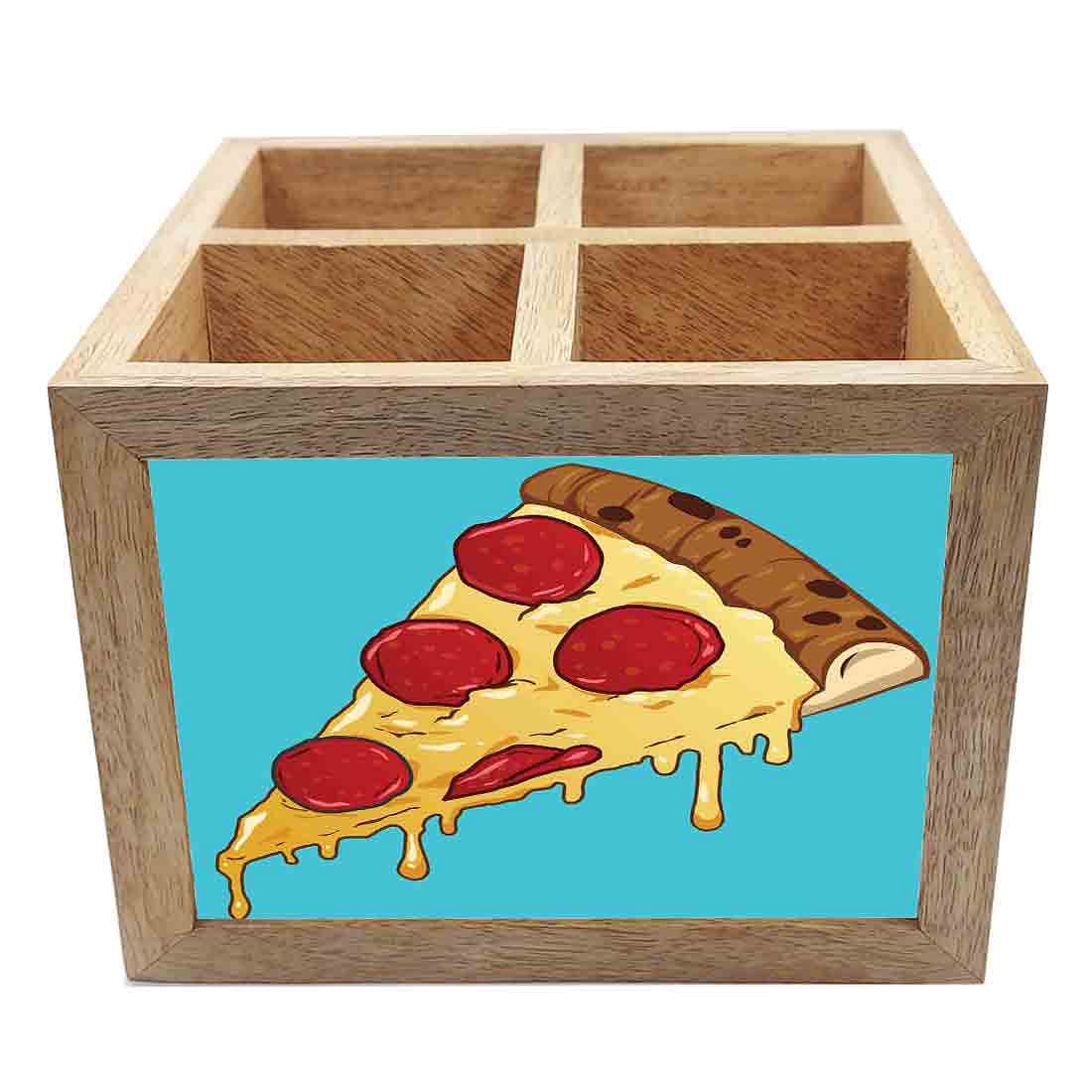 Natural Wooden Cutlery Stand for Dining Table Organizer - Pizza Nutcase