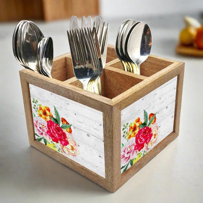 Natural Wooden Cutlery Holder -  Vintage Flower Nutcase